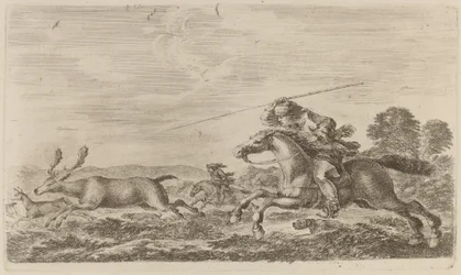 Hirsche, gejagt von zwei Kavaliere