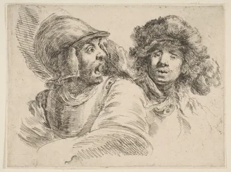 Verängstigter Soldat und ein Mann mit Pelzmütze, ca. 1652
