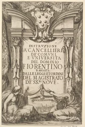 Frontispiz für Anweisungen für Kanzler Instruzione a Cancellieri: Medici-Wappen ..., 1635