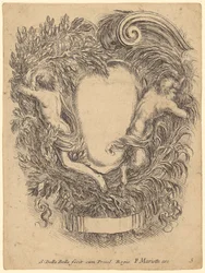 Kartusche mit Mensch und Satyr