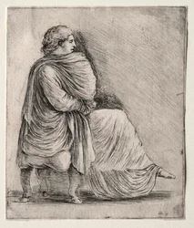 Frau auf einem Hocker sitzend, um 1620er-1630er
