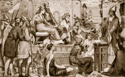 Der heilige Augustinus predigt den Sachsen, 597, Illustration aus „Hutchinson