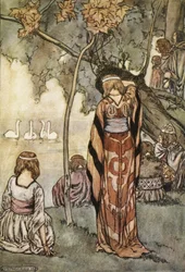 Sie machten ein Lager und die Schwäne sangen für sie, Illustration aus 