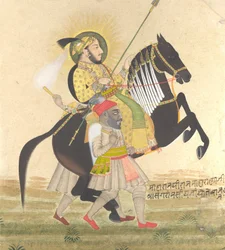 Maharana Sangram Singh reitet auf einem Preis-Hengst, ca. 1712