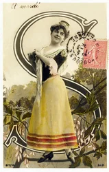 S: Mlle Caux, Künstlerin aus den 1900er Jahren - Alphabet auf Postkarte