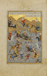 Schlacht zwischen Alexander und Darius, Folio aus einem Khamsa-Quintett, A.H. 931 / A.D. 1524-25