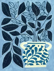 Laub in blauer Vase