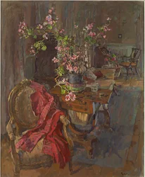 Roter Mantel mit Geranie