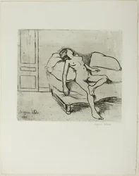Die nackte Louise auf einem Sofa