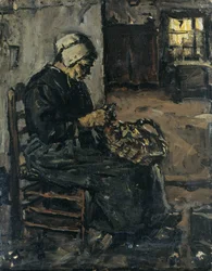 Bäuerin schält Kartoffeln