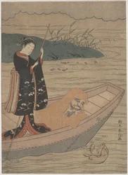 Daruma in einem Boot mit einem Begleiter