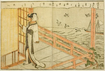 Doppelseitige Illustration aus Bd. 2 von "Bilderbuch der Frühlingsbrokate (Ehon haru no nishiki)"