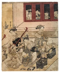 Vier Mädchen von Yoshiwara im Zimmer