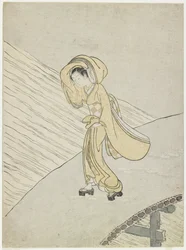 Mitate des Gedichts von Fujiwara no Teika über die Überquerung des Sano, 1765
