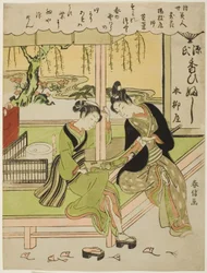 Sumirena: Die Geliebte von Yojiya (Yojiya musume, Sumirena), aus der Serie "Schönheiten der schwebenden Welt im Vergleich zu Blumen (Ukiyo bijin hana ni yosu)"