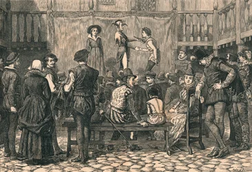 Ein Schauspiel in einem Londoner Gasthof, zur Zeit von Königin Elisabeth, um 1873