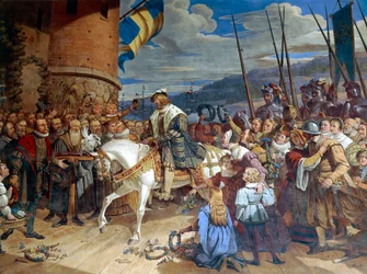 Gustav I. Eriksson Vasa, König von Schweden, triumphal in Uppsala empfangen