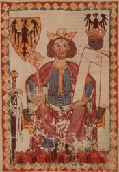 MS. Pal. germ. 848 König Heinrich, Illustration aus dem Manesse Codex, einer Sammlung höfischer Liebeslieder, wahrscheinlich aus Zürich, ca. 1300-20