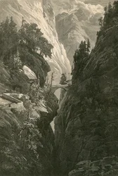 Szene auf der Via Mala, auf der Straße von Chur nach Splügen