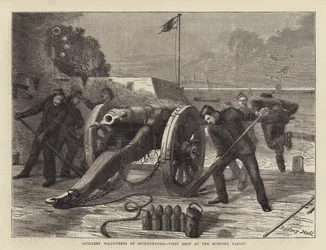 Artillerie-Freiwillige in Shoeburyness, erster Schuss auf das laufende Ziel