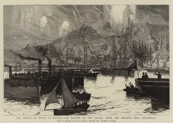 Der Prinz von Wales in Schweden, die Rückkehr der Yachten nach der Regatta bei Stockholm