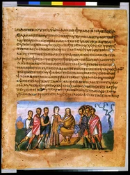 Ganzseitig: Text und Miniatur: Jakob befiehlt seinen Söhnen, ihn in Kanaan zu begraben