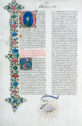 Illuminierte Manuskriptseite aus dem Decamerone von Giovanni Boccaccio, italienisch, um 1467