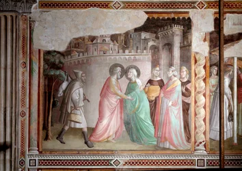 Das Leben der Jungfrau: Begegnung von Joachim und Anna am Goldenen Tor (Fresko, ca. 1327)