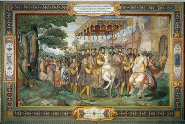 König Franz I. empfängt Karl V. und Kardinal Alessandro Farnese in Paris 1540
