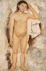 Akt eines Mädchens mit erhobenem Arm