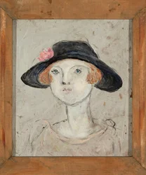 Kopf einer Frau mit schwarzem Hut