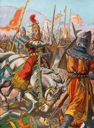 Friedrich Barbarossa wird in der Schlacht von Legnano, 1176, verwundet
