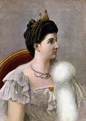 Porträt der Königin von Italien Helena (Elena) von Montenegro (1873-1952). Illustration von Tancredi Scarpelli (1866-1937) aus „Storia d