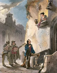 Serenade, Illustration aus Kostüme und Volksszenen von Neapel (Achille Vianelli)