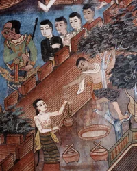 Detail aus einem Wandgemälde im Viharn Laikam in Wat Phra Singh