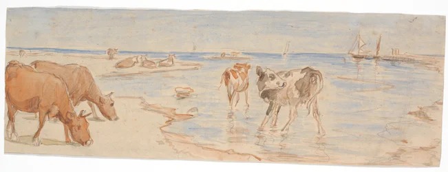 Kühe und Kälber nahe der Einschiffungsstelle auf Saltholm (Entwurf zur Dekoration einer Punschschale)