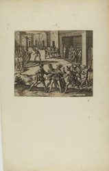 (Jacobus Almagrus a Ferdinando Pizarro Invincula Coniicitur in Carcere....) (aus dem Buch, Americae, Teil sechs)