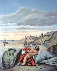 Jonas kommt aus dem Bauch des Wals, Mitte 19. Jahrhundert (Illustration)