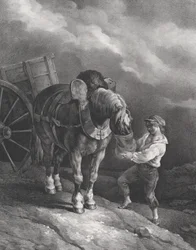 Junge füttert ein Kutschpferd aus einem Nasensack, 1822