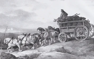Kohlenwagen gezogen von Pferden, 1822