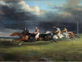 Pferderennen genannt das Derby in Epsom. Gemälde von Théodore Géricault