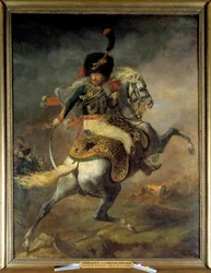 Offizier der Jäger der kaiserlichen Garde beim Angriff zu Pferde. Gemälde von Théodore Géricault (1791-1824), 1812. Maße: 3,49 x 2,66 m