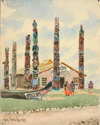 Alaska-Gebäude mit Totems auf der St. Louis Ausstellung, 1904