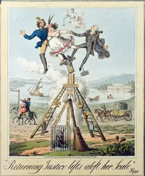Die zurückkehrende Gerechtigkeit hebt ihre Waage empor, veröffentlicht von G. Humphrey, London, 1821