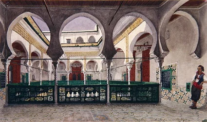 Ansicht eines Innenhofs eines Hauses in Algier, um 1830