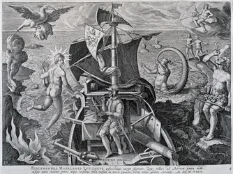Allegorie auf die Reisen von Ferdinand Magellan, von Theodor de Bry