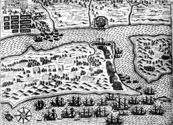 Drake erobert das Schiff „Saint Augustin“, 1586, von De Bry