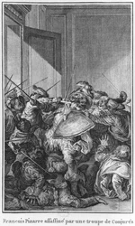 Francisco Pizarro wird von einer Armee von Verschwörern ermordet, 1541