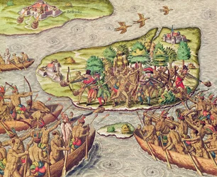 Hans Staden wird von amerikanischen Ureinwohnern in Brasilien gefangen genommen