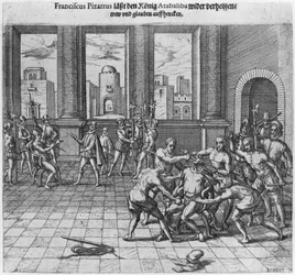 König Atahualpa, hingerichtet in Cajamarca auf Befehl von Francisco Pizarro, 1533